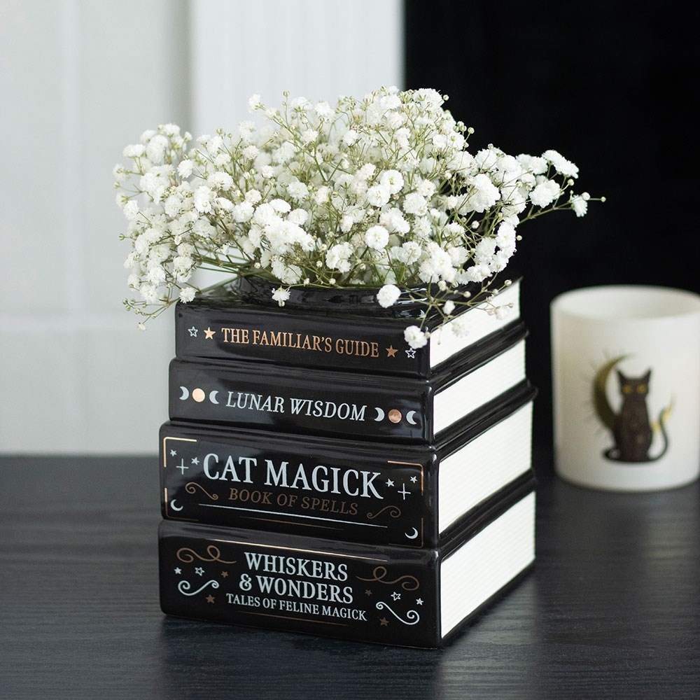 Something Different - Black Cat Magick Book Stack Vase - Black